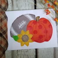 Pumpkin with Football and Sunflower Machine Applique Design - Triple Stitch